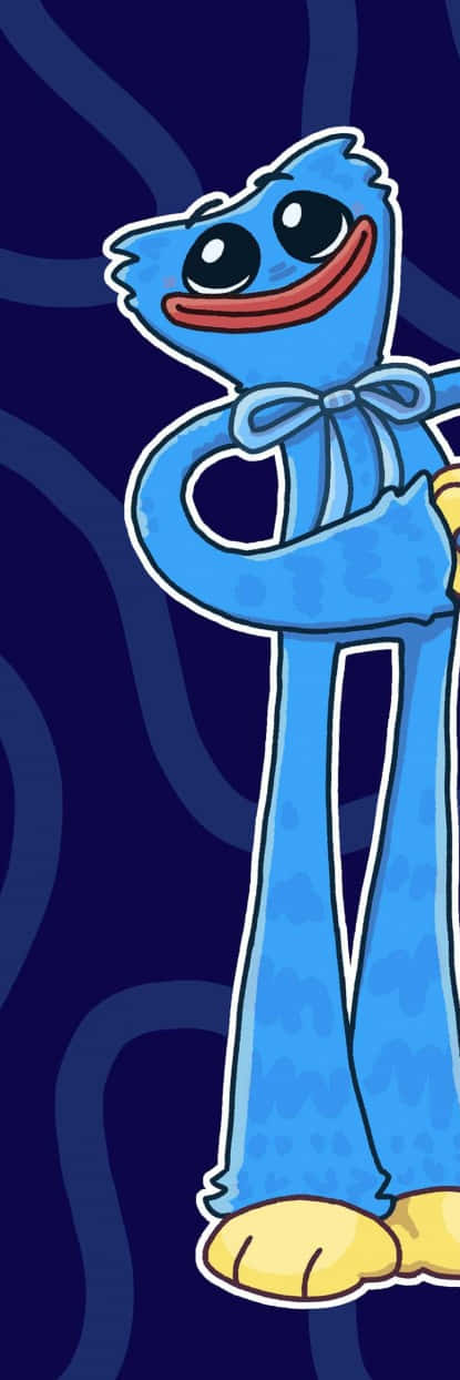 Unpersonaggio Cartoon Blu Sta In Piedi Su Uno Sfondo Blu.