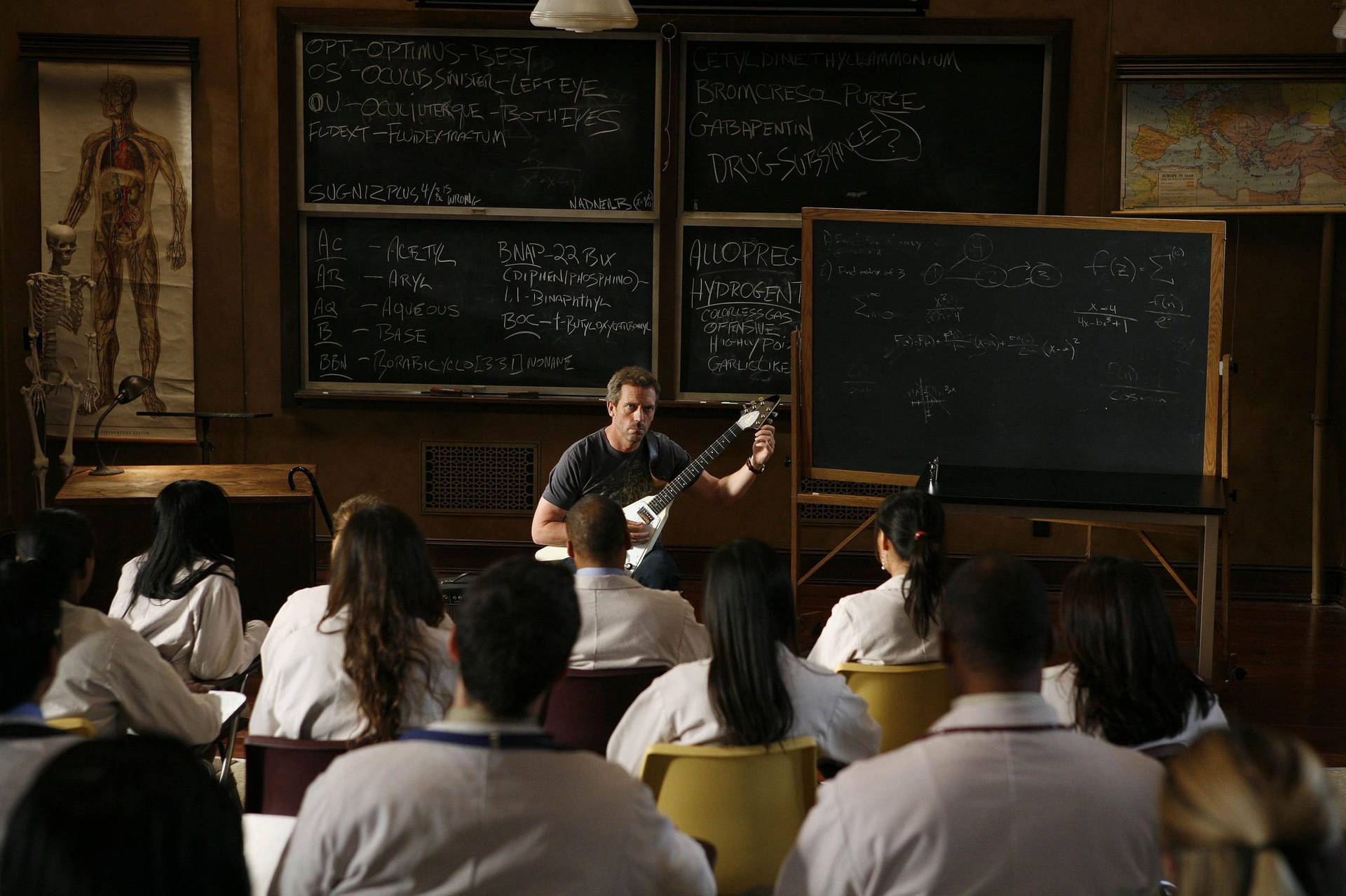Hugh Laurie som Dr. House i skole tapet Wallpaper