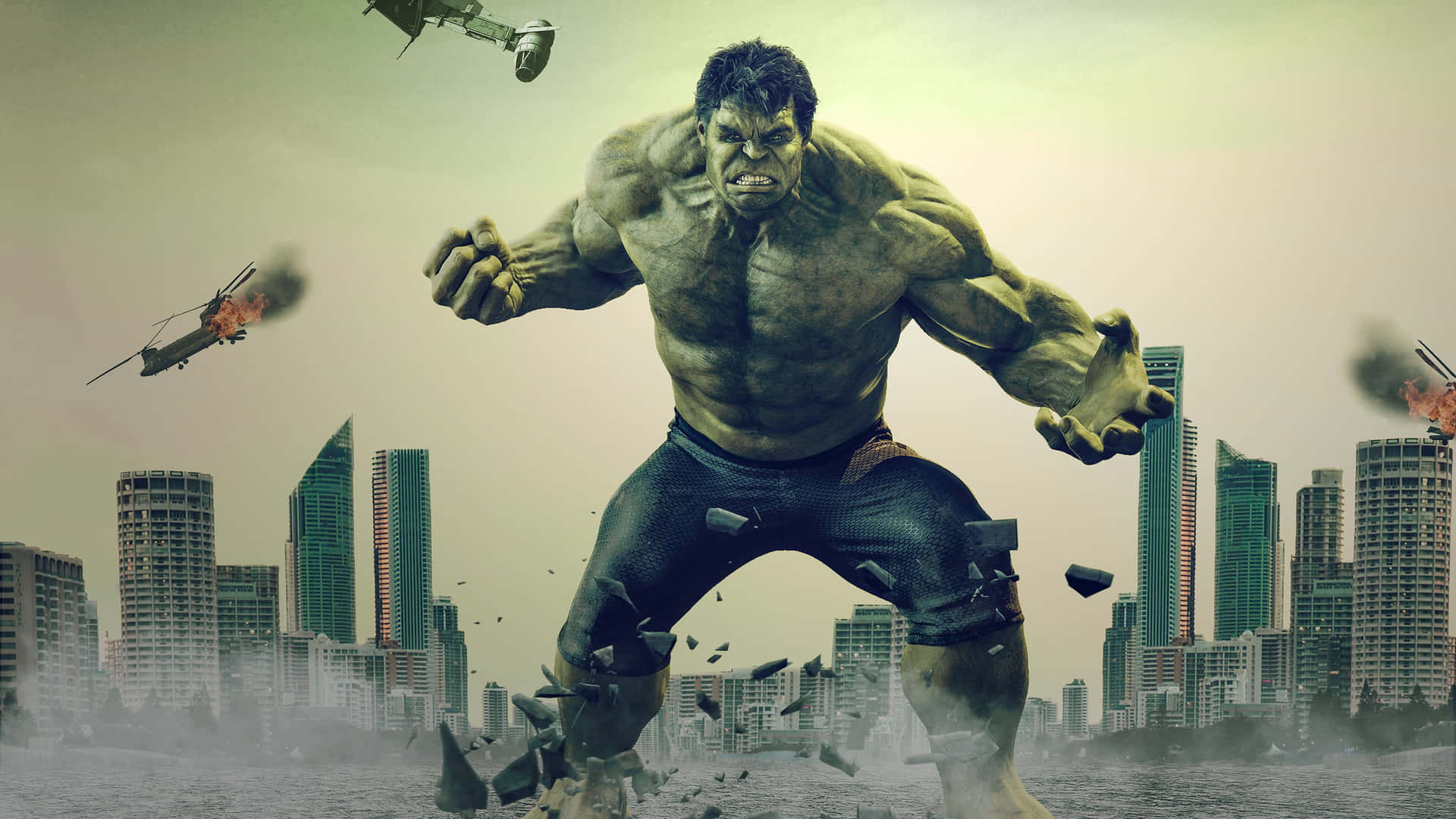 Einekraftvolle Illustration Des Ikonischen Marvel-superhelden, Dem Hulk.