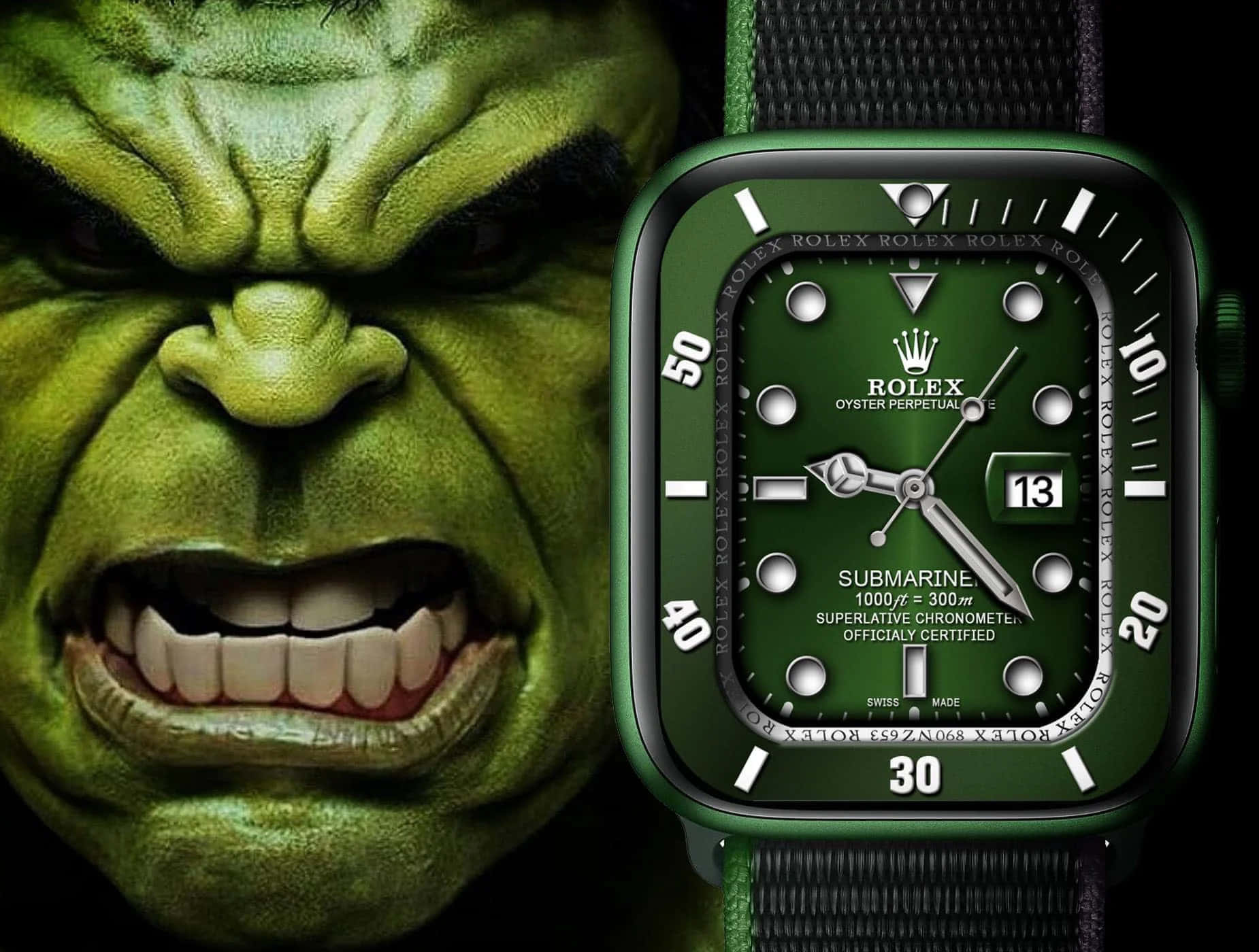 Hulk Faceand Green Rolex Watch Wallpaper