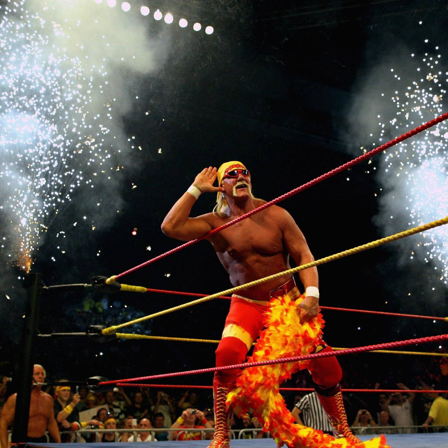 Hulk Hogan Wrestling Ring And Fireworks Wallpaper