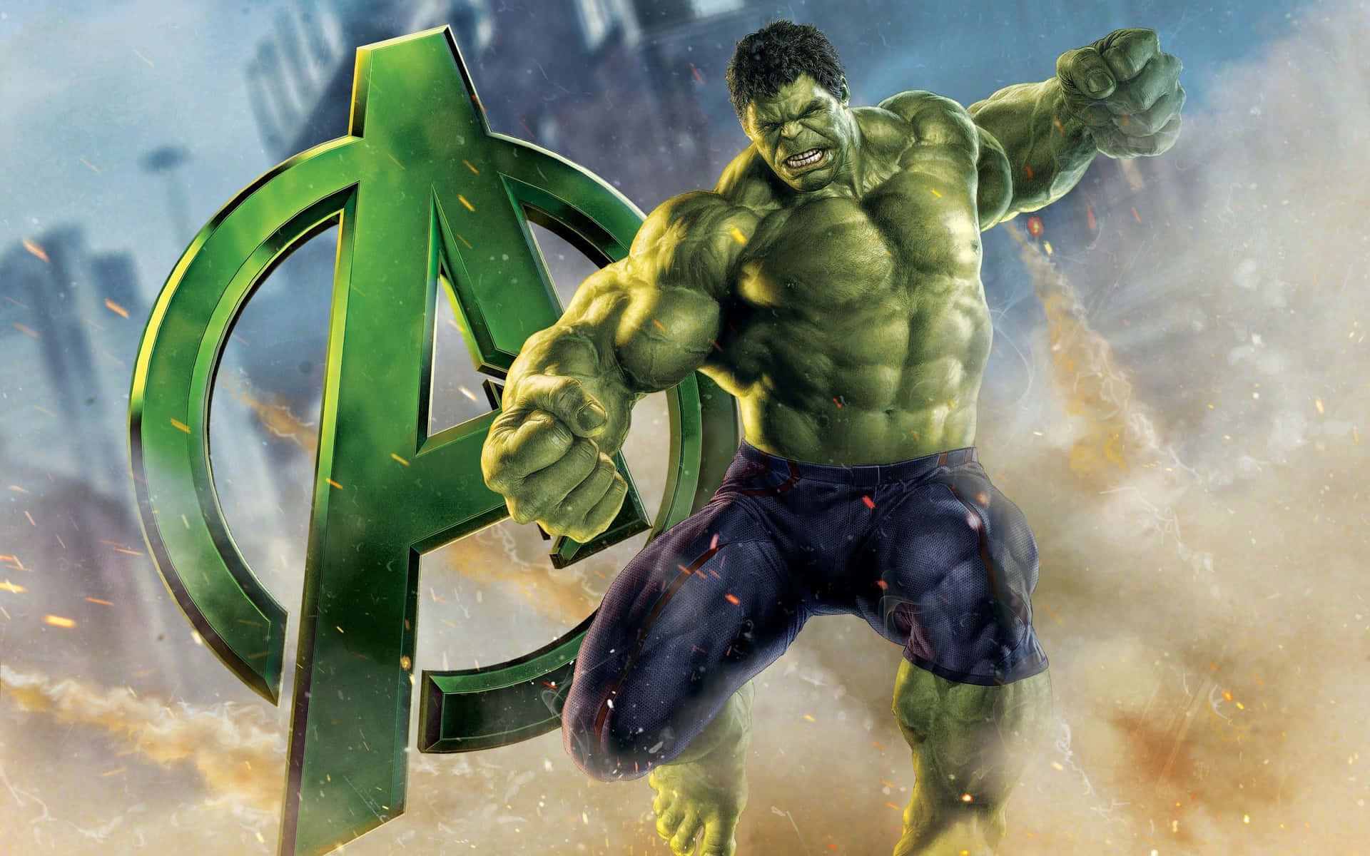 Hulkstår Trotsigt Tå Mot Tå Med En Hög Mekanisk Fiende På Datorn Eller Mobilens Bakgrundsbild.