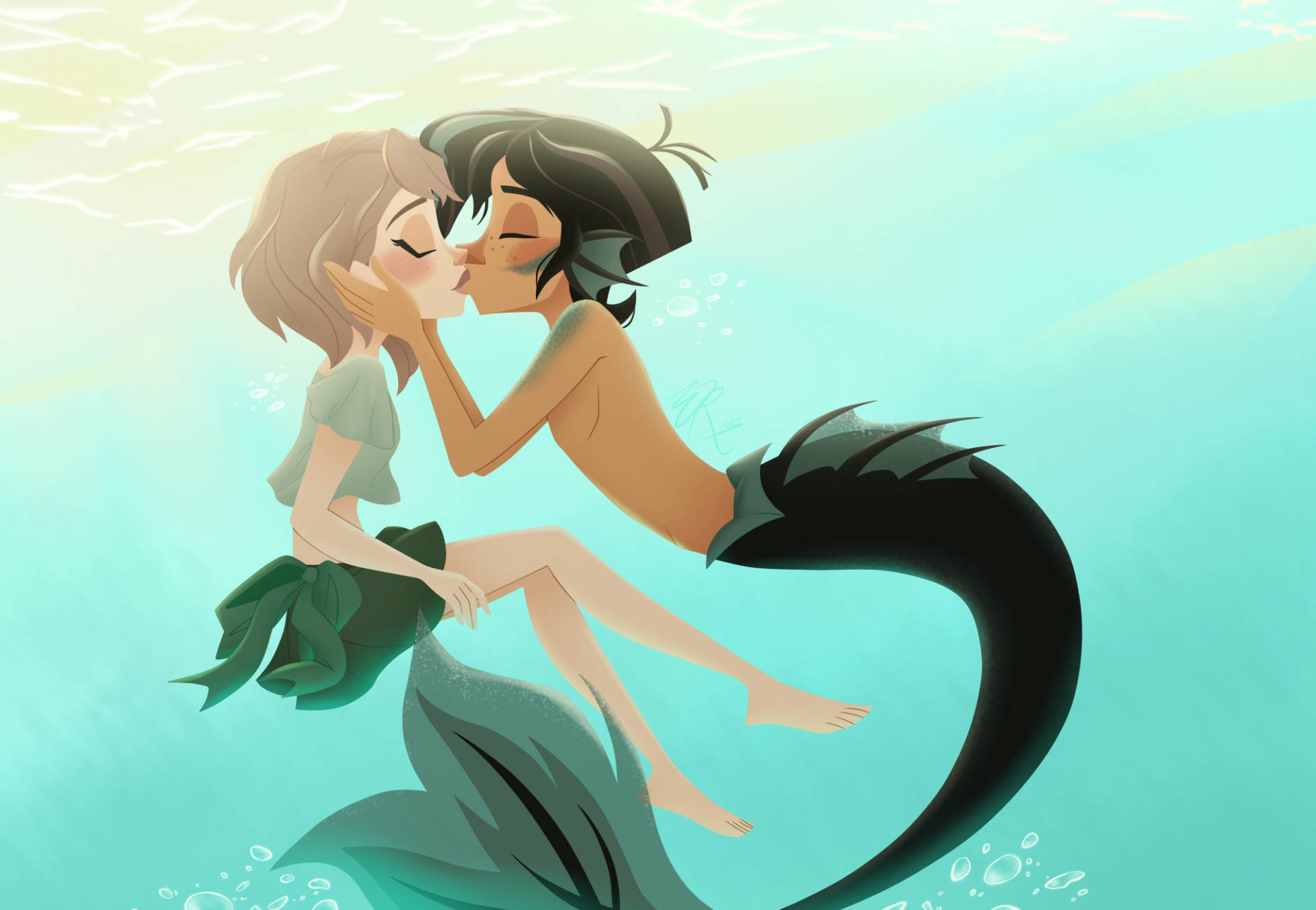 Human And Mermaid Kissing Hd Wallpaper