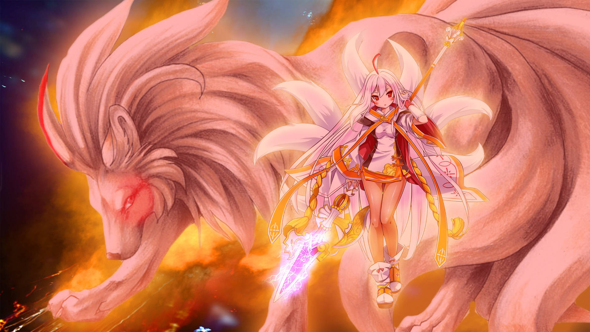 Mysterious Nine-Tailed Fox in Human Form Wallpaper