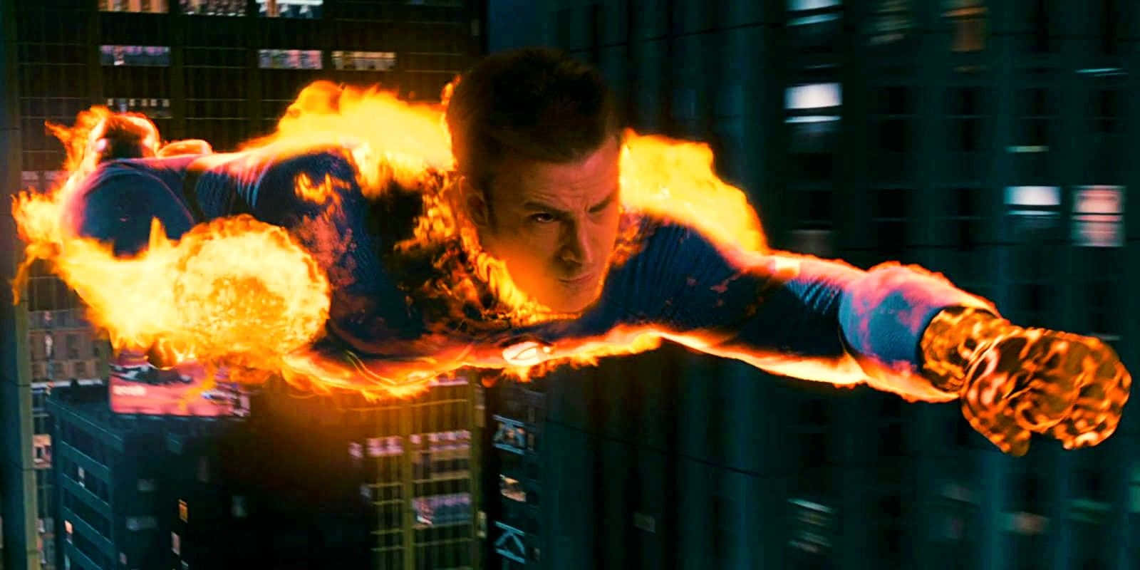 Human Torch Flying Flame On Wallpaper