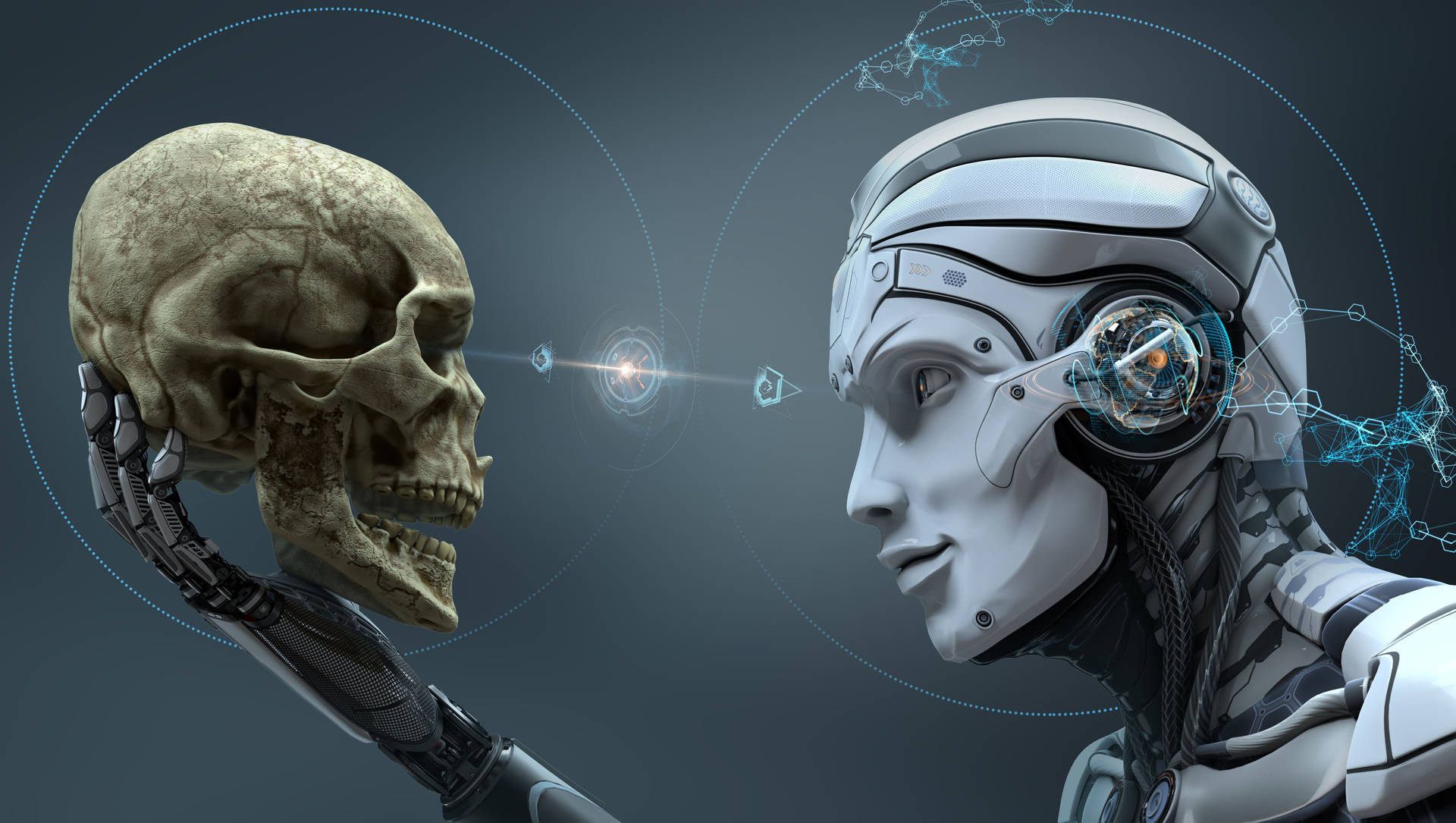 Humanoid Robot And Skull Wallpaper