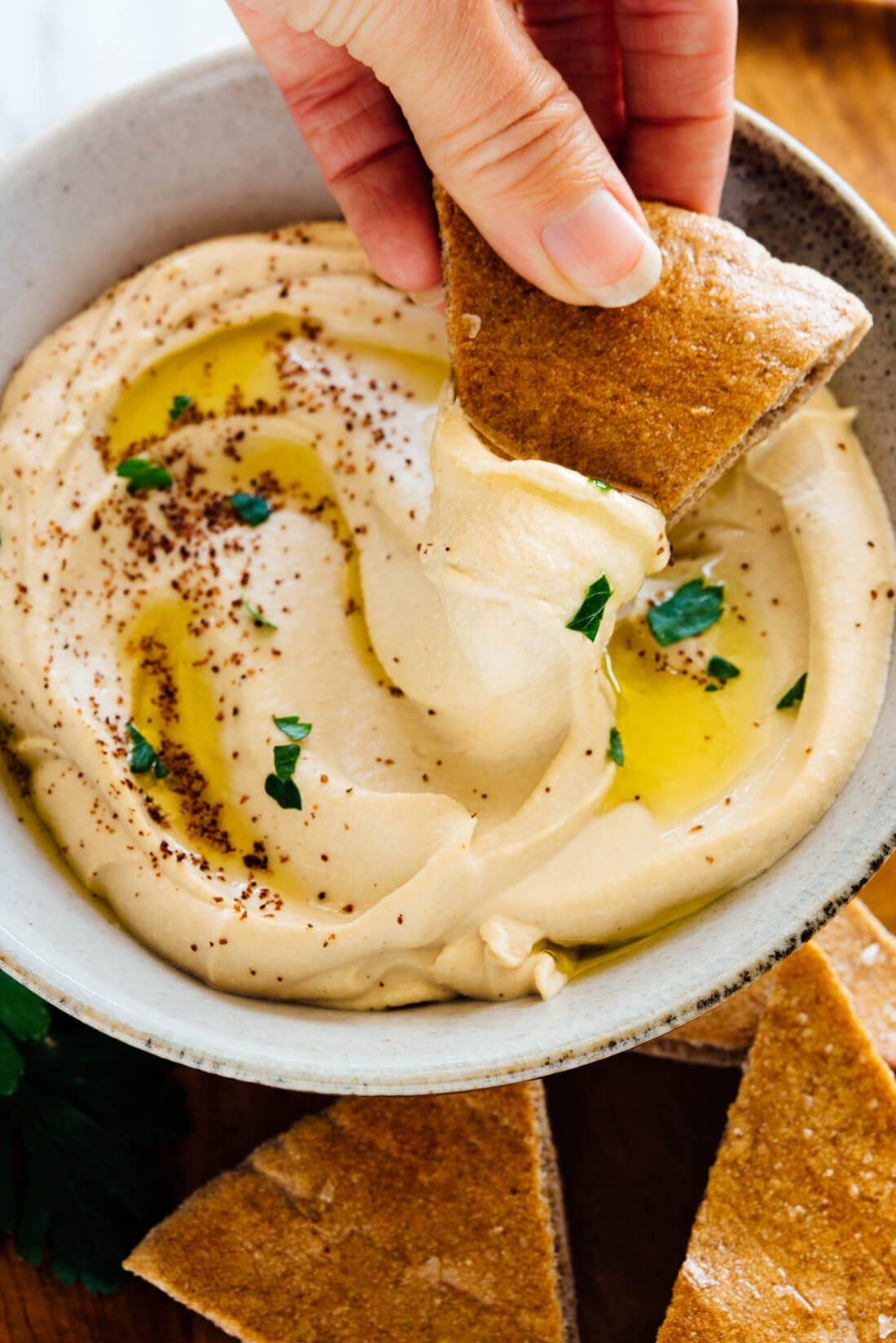 Hummus Dipping Pita Bread Wallpaper