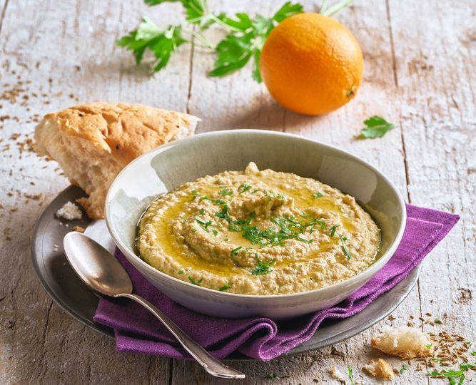 Hummus With Bread And Orange Wallpaper