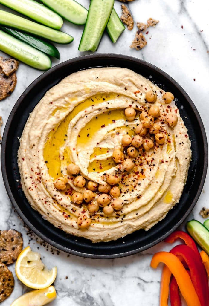Hummus With Chickpeas On Marble Wallpaper