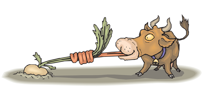 Hungry_ Bull_ Pulling_ Carrot PNG