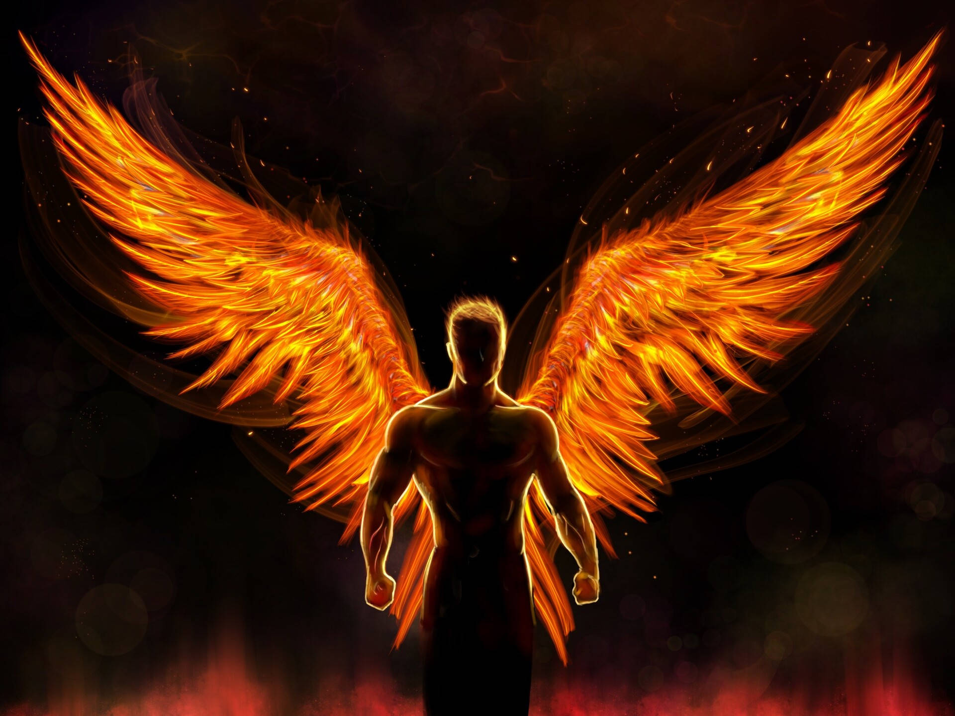 Hunk Man With Fire Wings Wallpaper