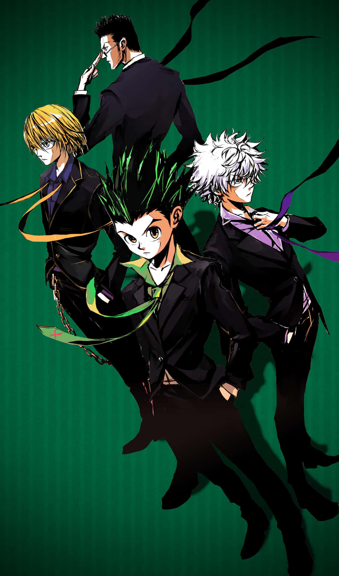 A Group Of Anime Characters Standing In Front Of A Green Background Wallpaper