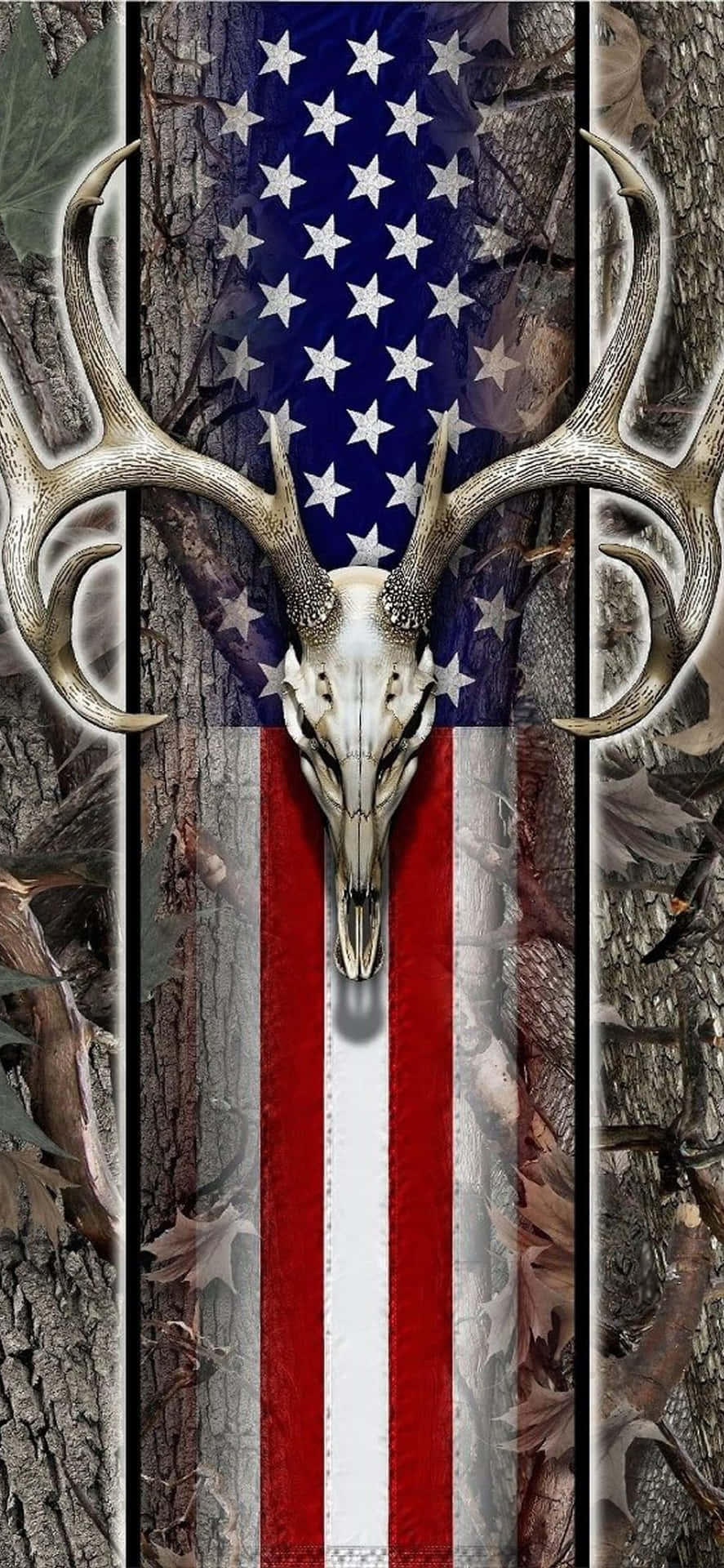 Uncranio Di Cervo Con Una Bandiera Americana Su Di Esso Sfondo