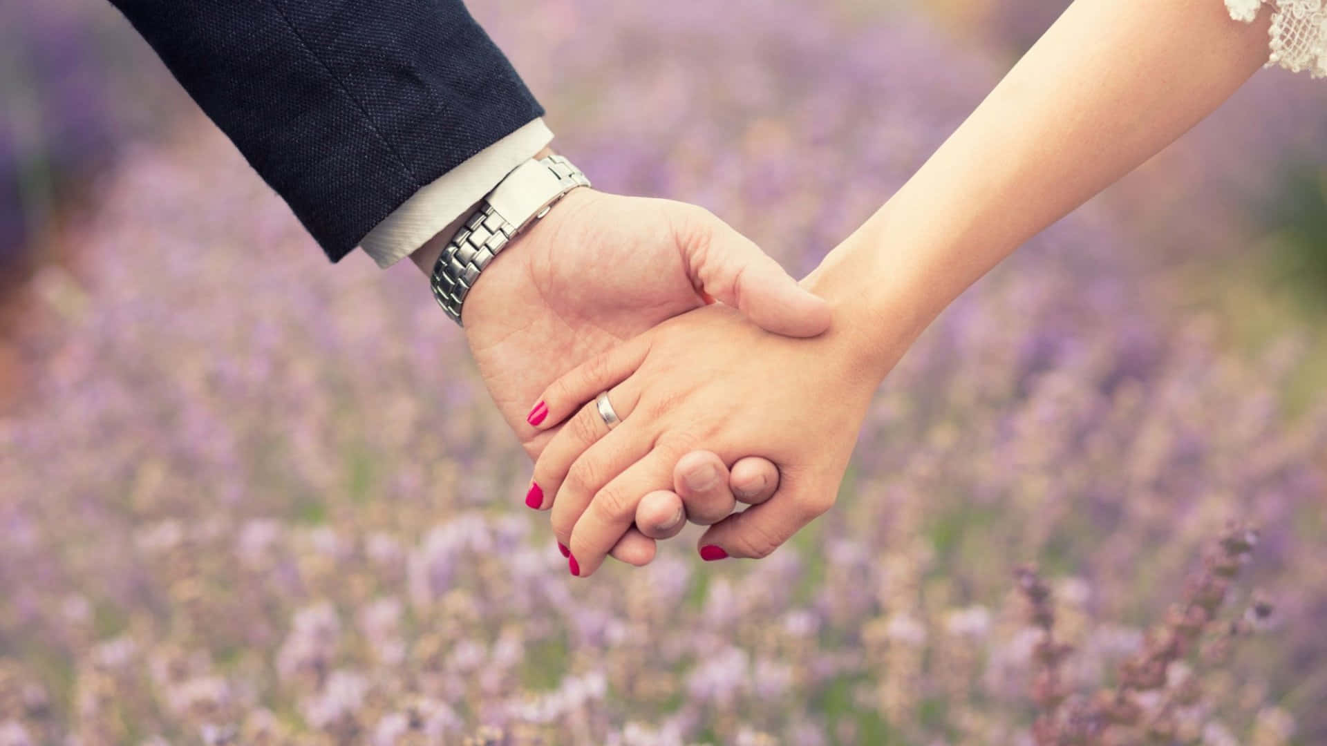 Husband And Wife Wedding Holding Hands Flowers Wallpaper