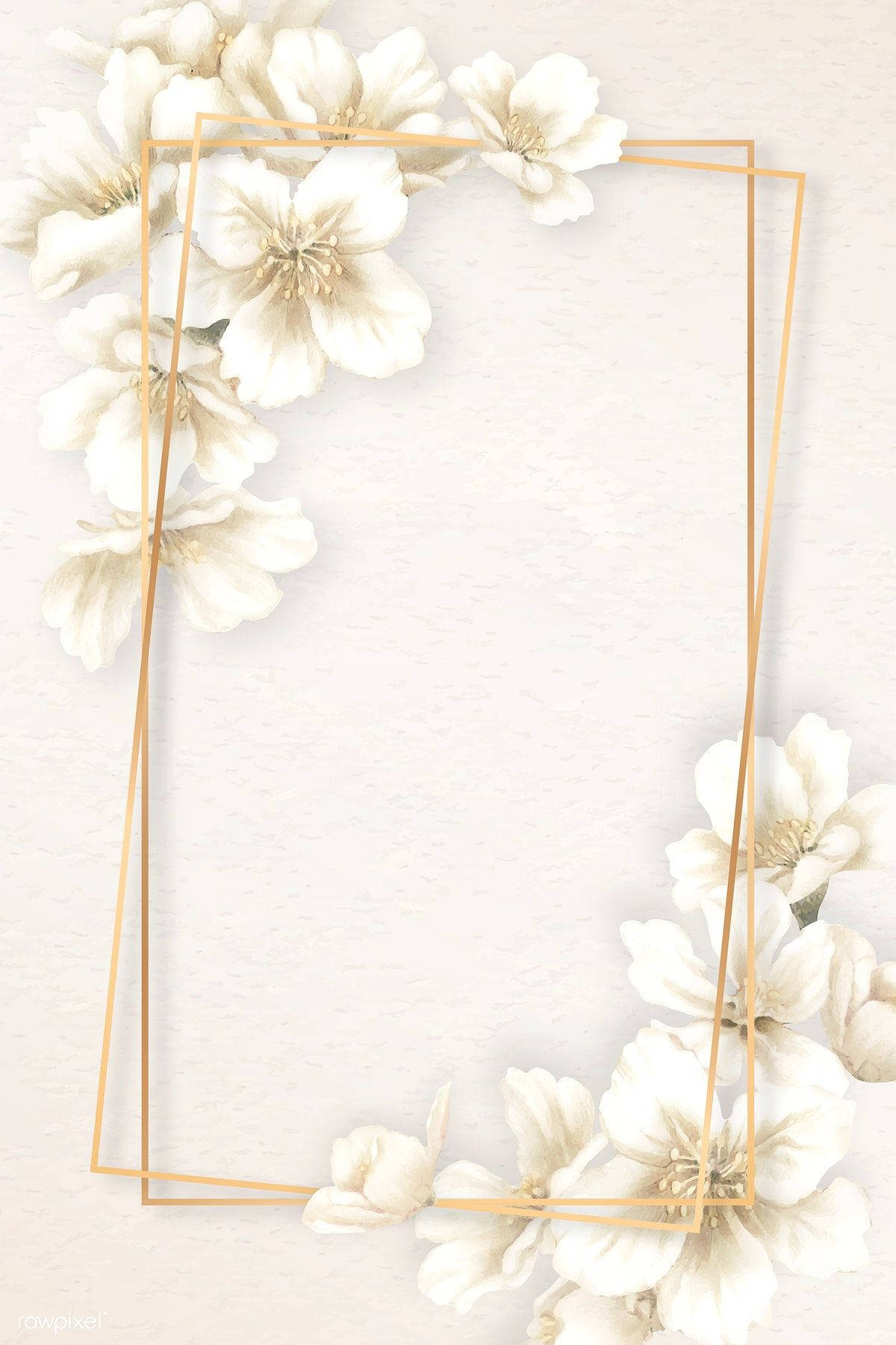 Hvid Og Guld Blomst Ramme Wallpaper
