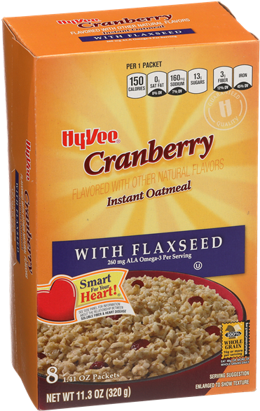 Hy Vee Cranberry Instant Oatmealwith Flaxseed Box PNG