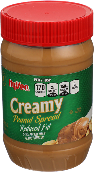 Hy Vee Creamy Reduced Fat Peanut Spread Jar PNG