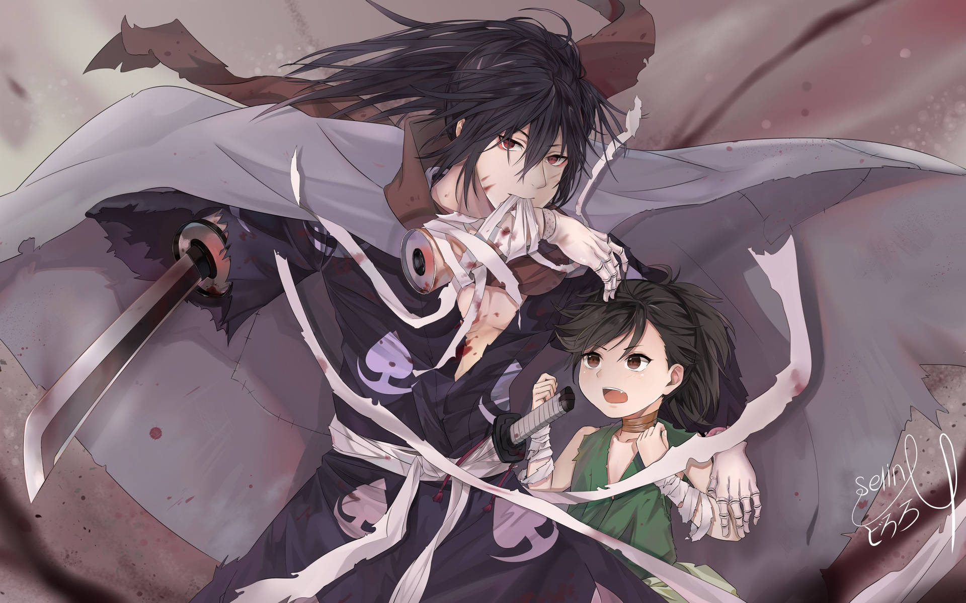 "Hyakkimaru Protects Dororo" Wallpaper