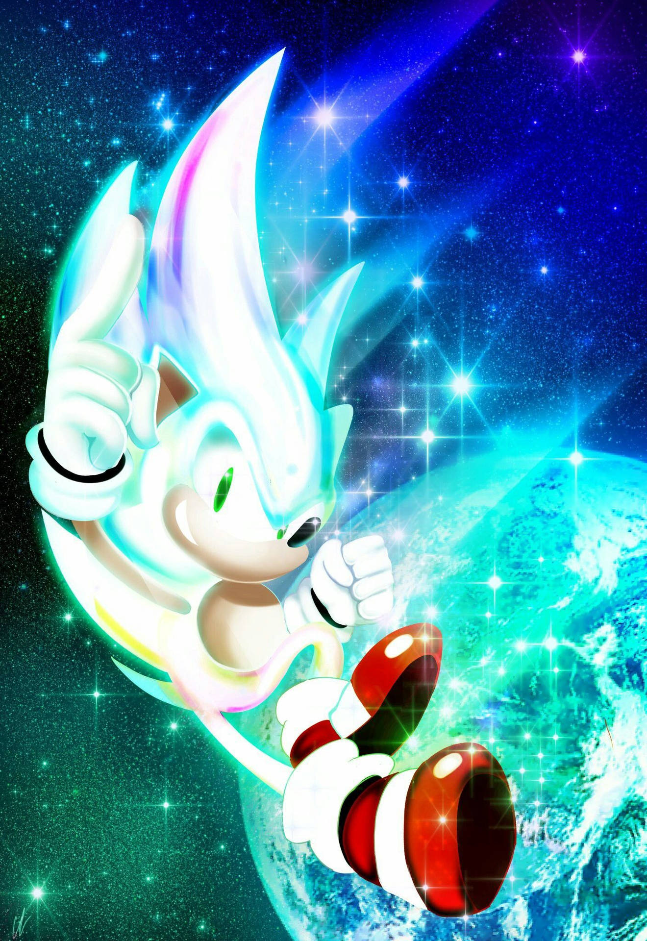 Hyper Sonic soaring through the cosmic sky Wallpaper