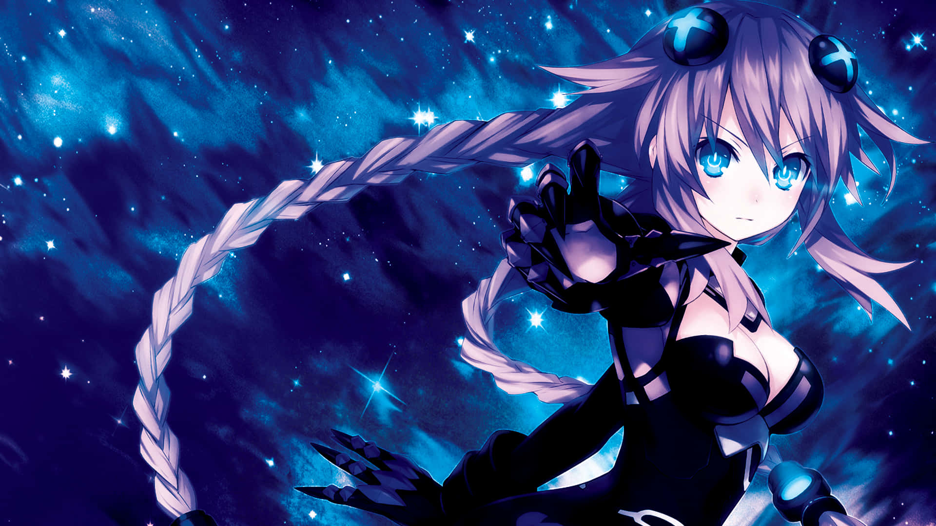 Anime Girl In Black And Blue With Blue Eyes Wallpaper