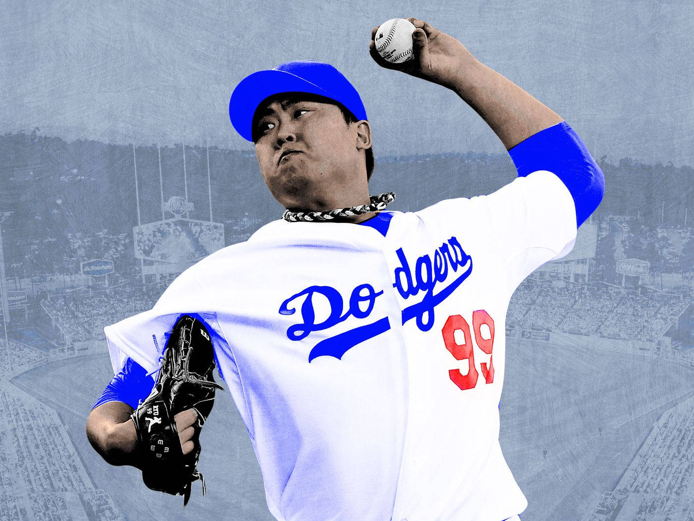 Opered'arte Sul Lancio Di Baseball Di Hyun Jin Ryu Sfondo