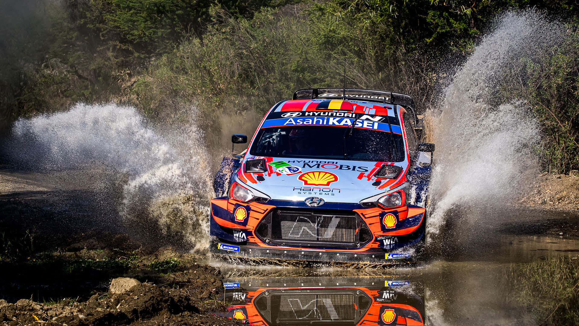 Hyundai Rally Car Water Splash Action Wallpaper