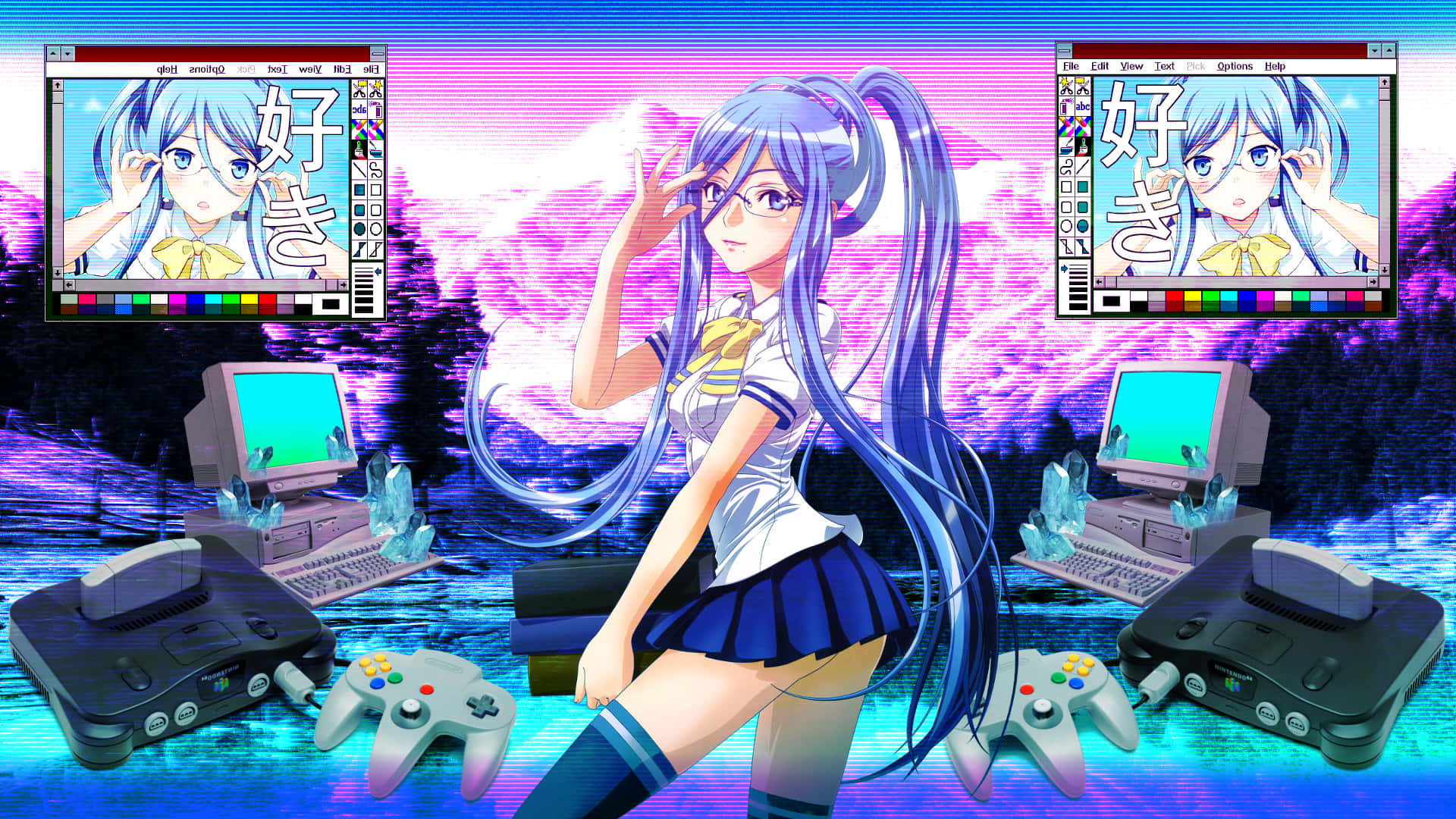 I-Chu Mobile Game Vaporwave Anime Wallpaper