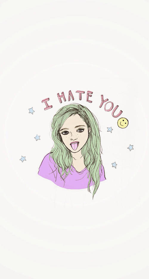 Expression of Dislike - Girl with Green Hair Wallpaper
