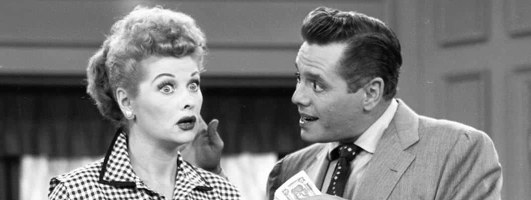 A humorous still from I Love Lucy depicting Lucy, Ricky and Fred Wallpaper
