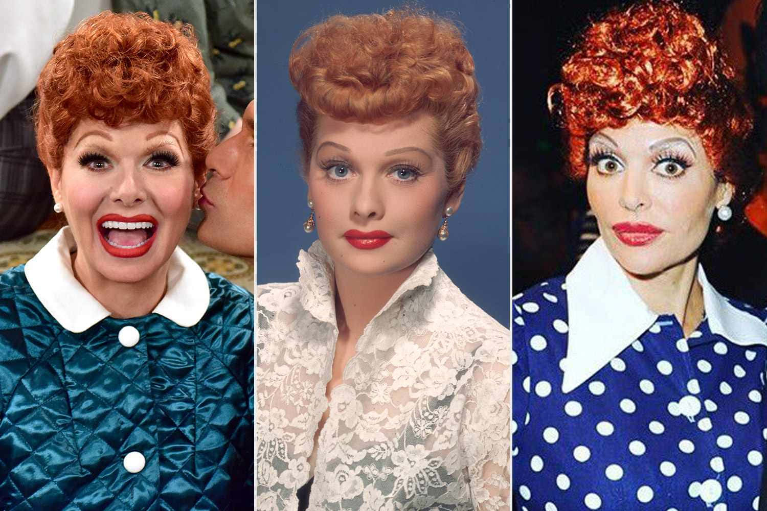 A Collage Of Women With Red Hair And Polka Dots Wallpaper