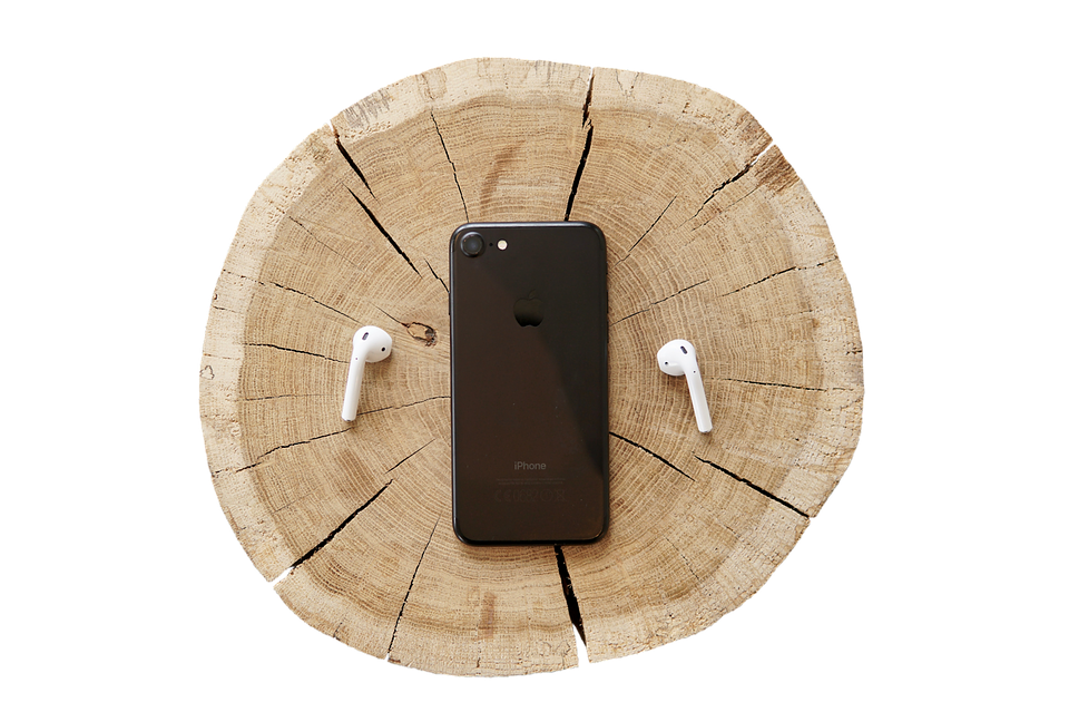 I Phoneand Air Podson Wooden Stump PNG