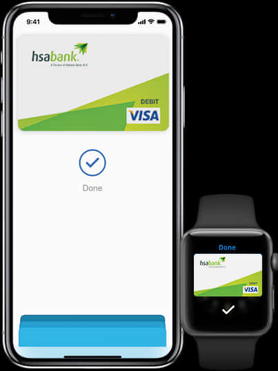I Phoneand Apple Watch Displaying Debit Card PNG