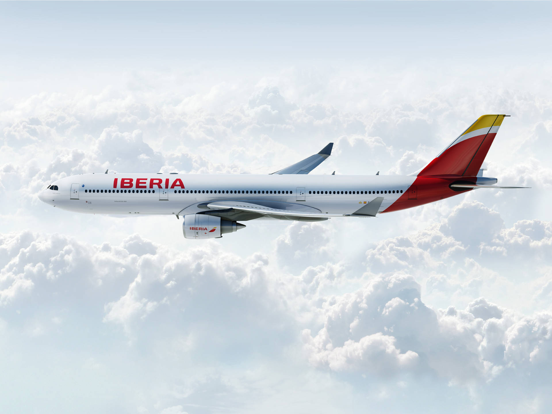 Iberia Airlines Airplane White Cloudy Skies Wallpaper
