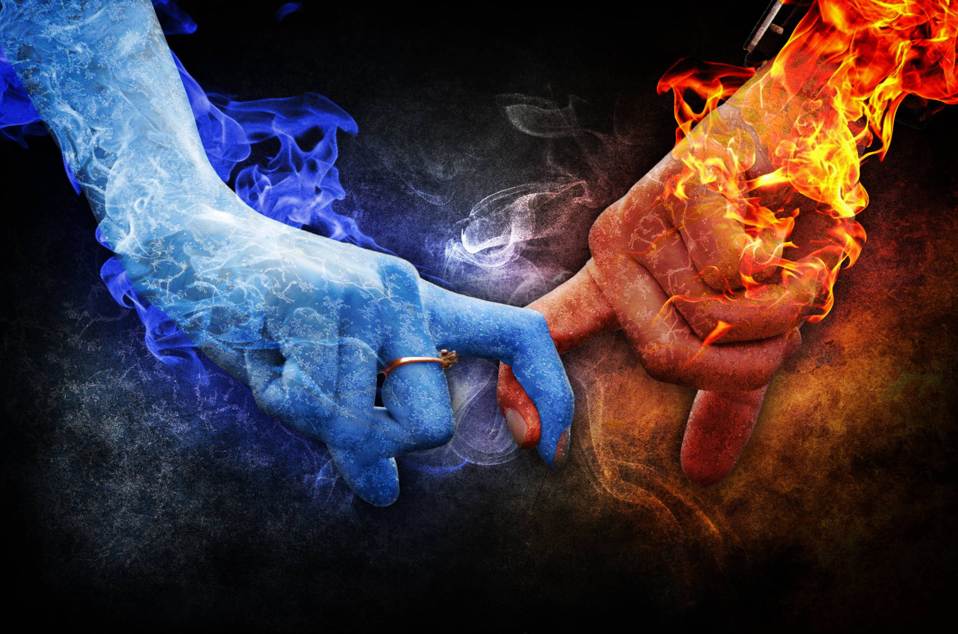 Ice And 4k Fire Hands Wallpaper