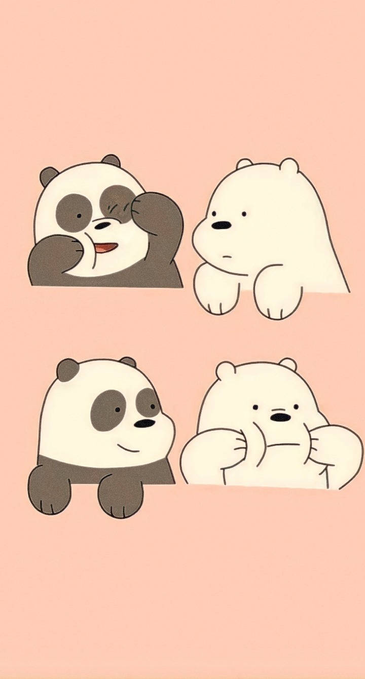 Ice Bear And Panda Funny Expressions Pink Aesthetic Background