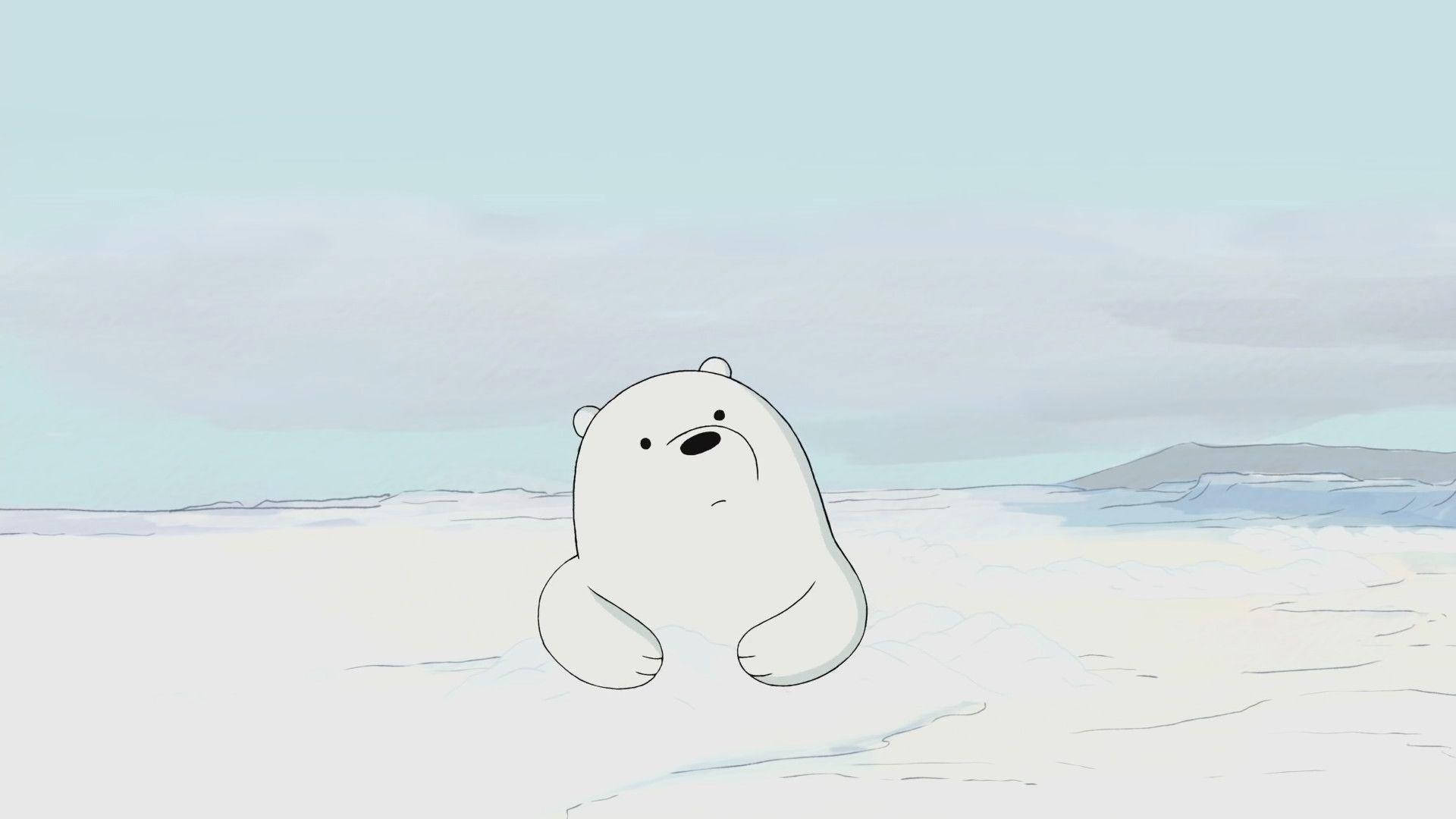 Ice Bear Cartoon Buried In Snow Background