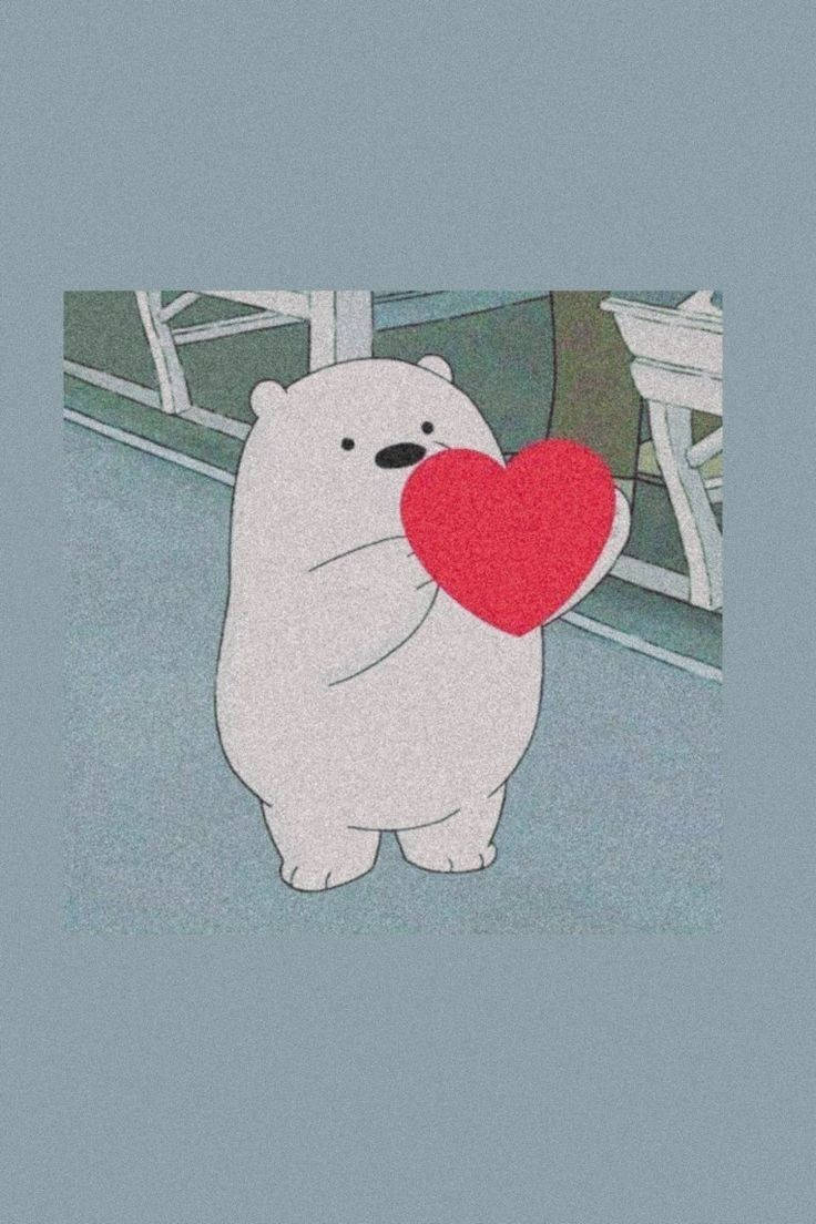 Ice Bear Cartoon Holding A Big Red Heart Wallpaper
