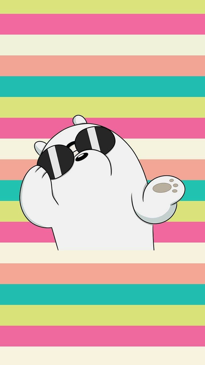 Ice Bear Cartoon On Colorful Striped Backdrop Background