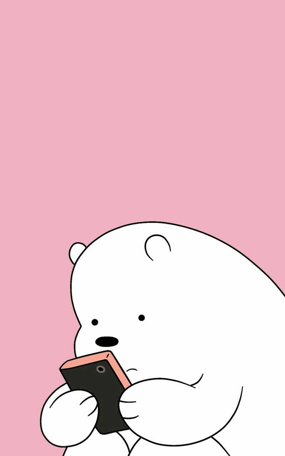 Ice Bear Cartoon Using His Cellphone Wallpaper