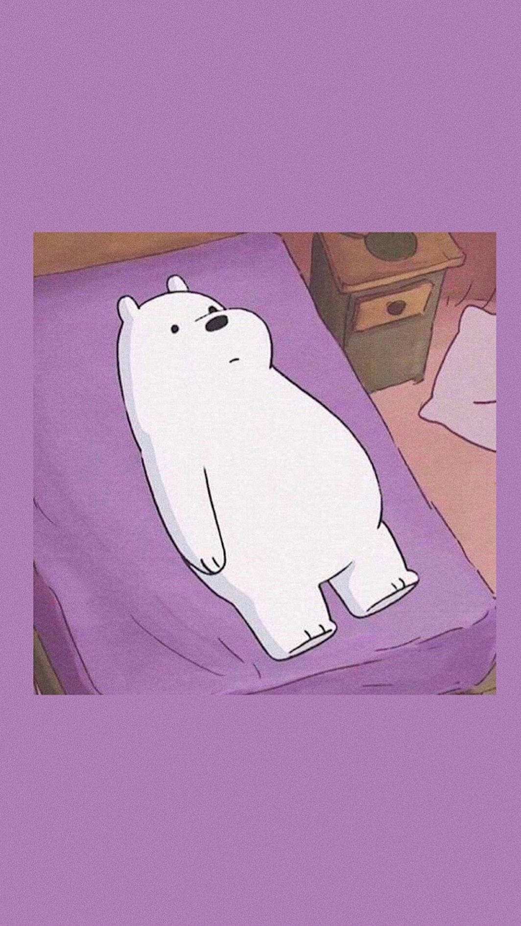 Ice Bear Lying On Bed Purple Aesthetic Background