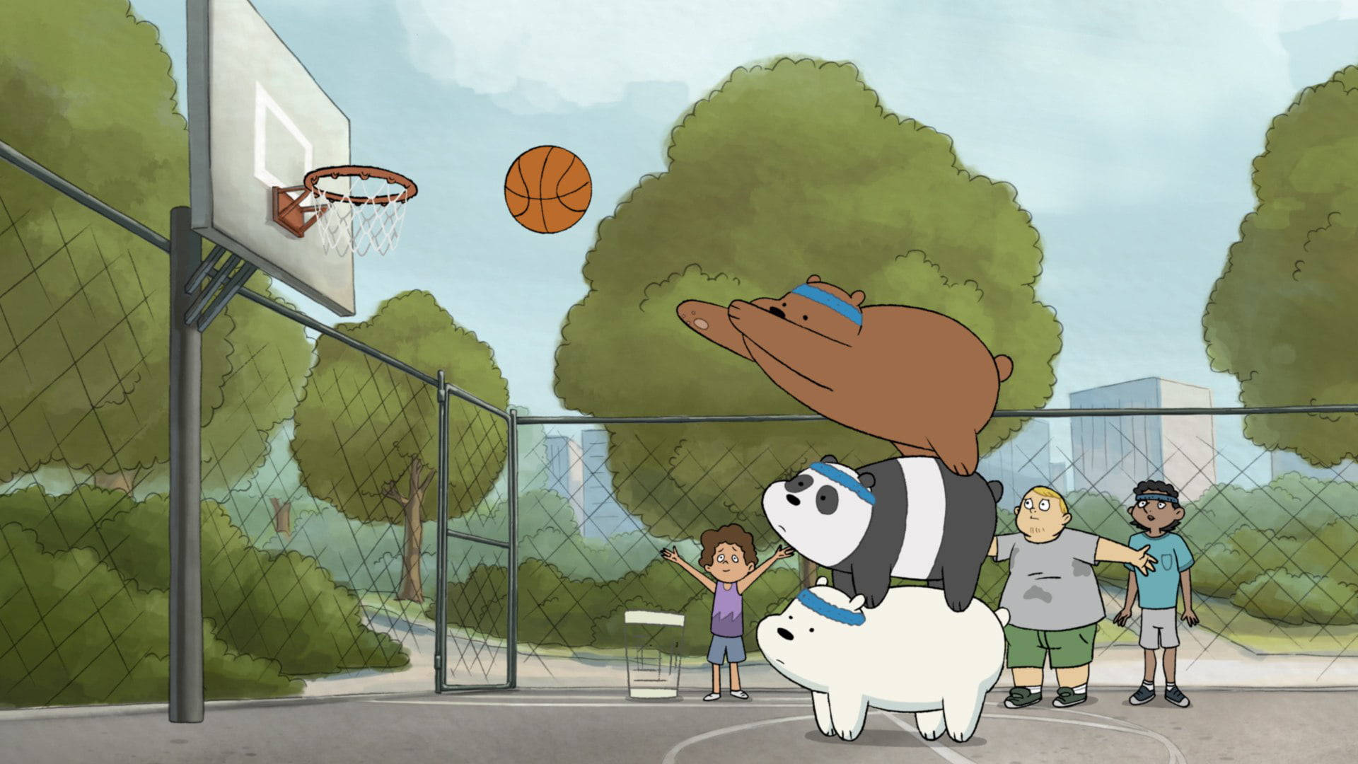 Ice Bear Panda Grizzly Playing Basketball Background