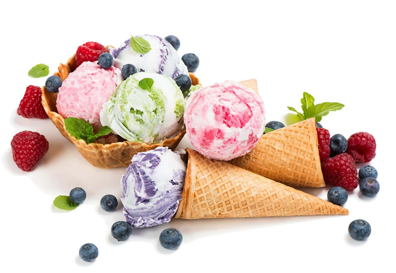 A Cone With Berries And Ice Cream