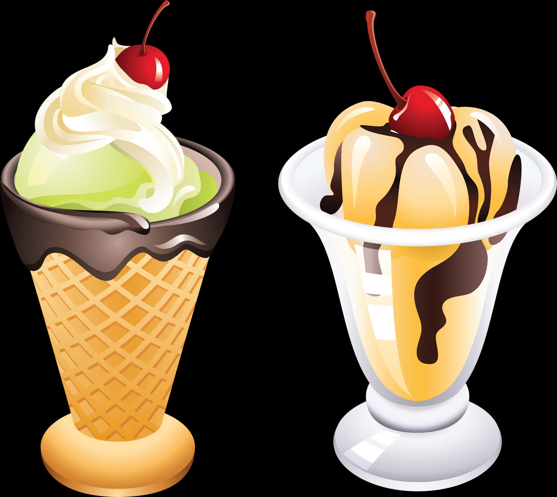 Ice Cream Coneand Sundae Illustration PNG
