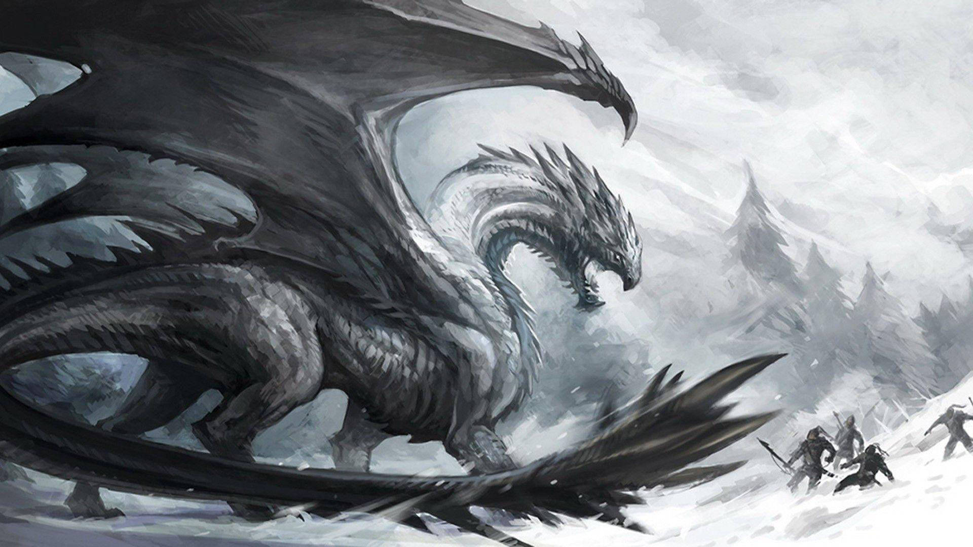 Ice Dragon Against Soldiers Wallpaper