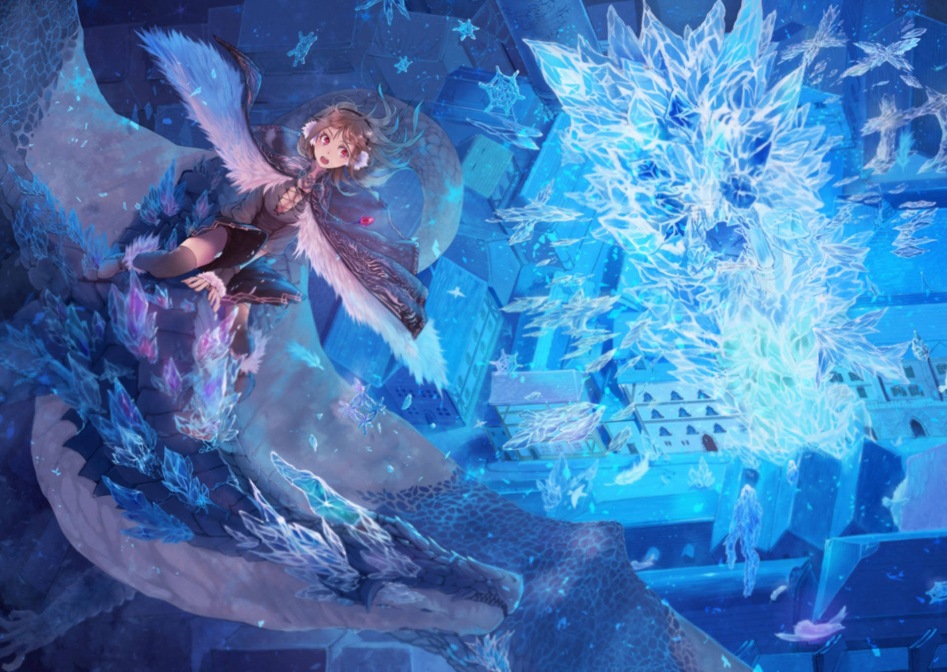 Ice Dragon Och Anime Flicka Wallpaper