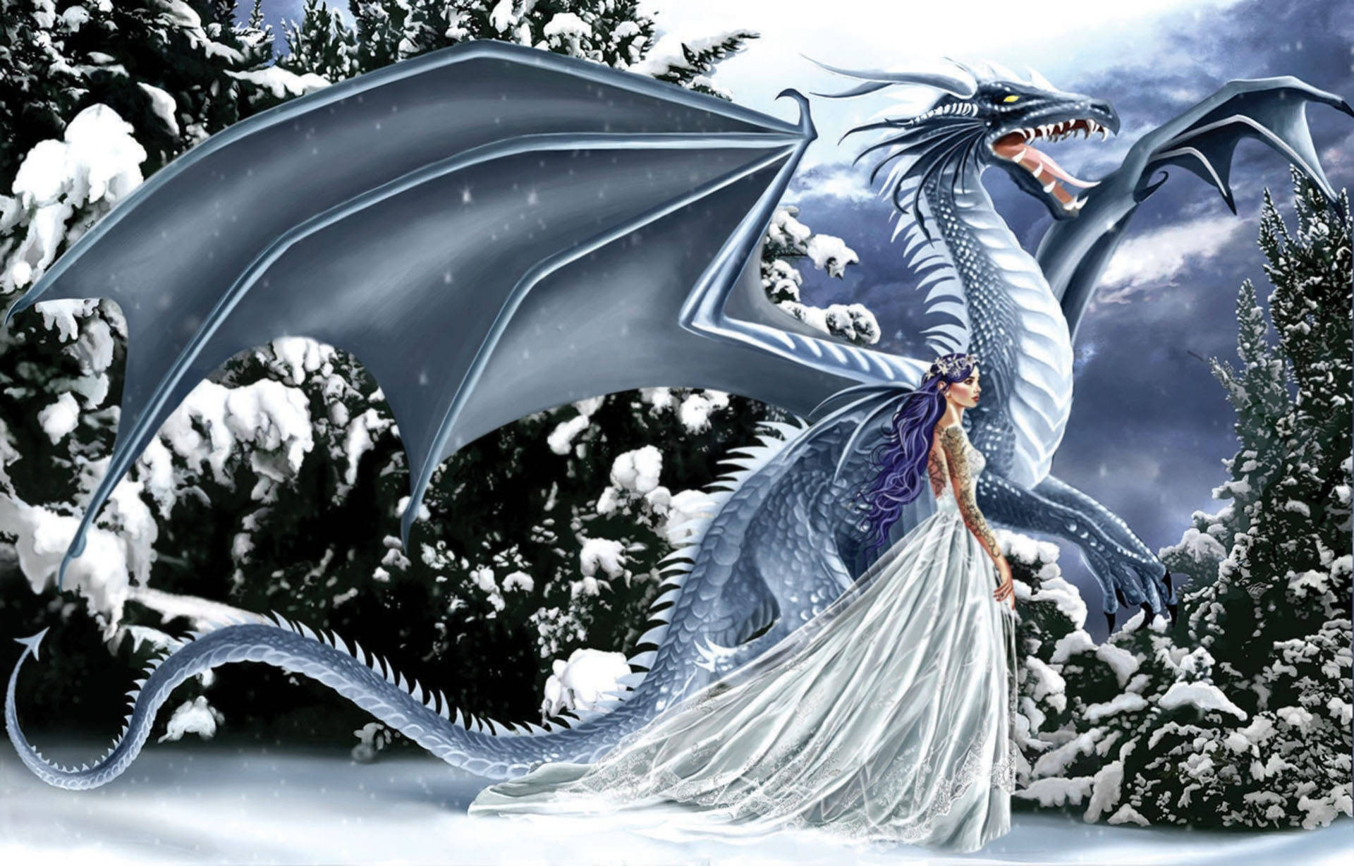 Ice Dragon And Princess Wallpaper