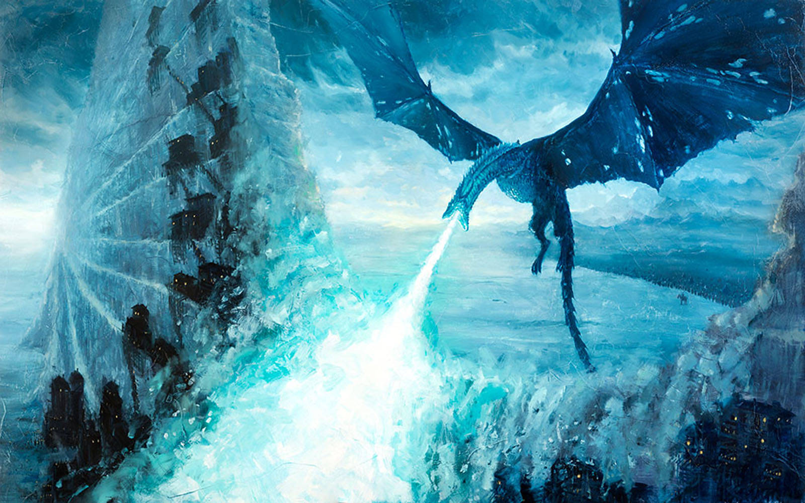 Ice Dragon Målning Wallpaper