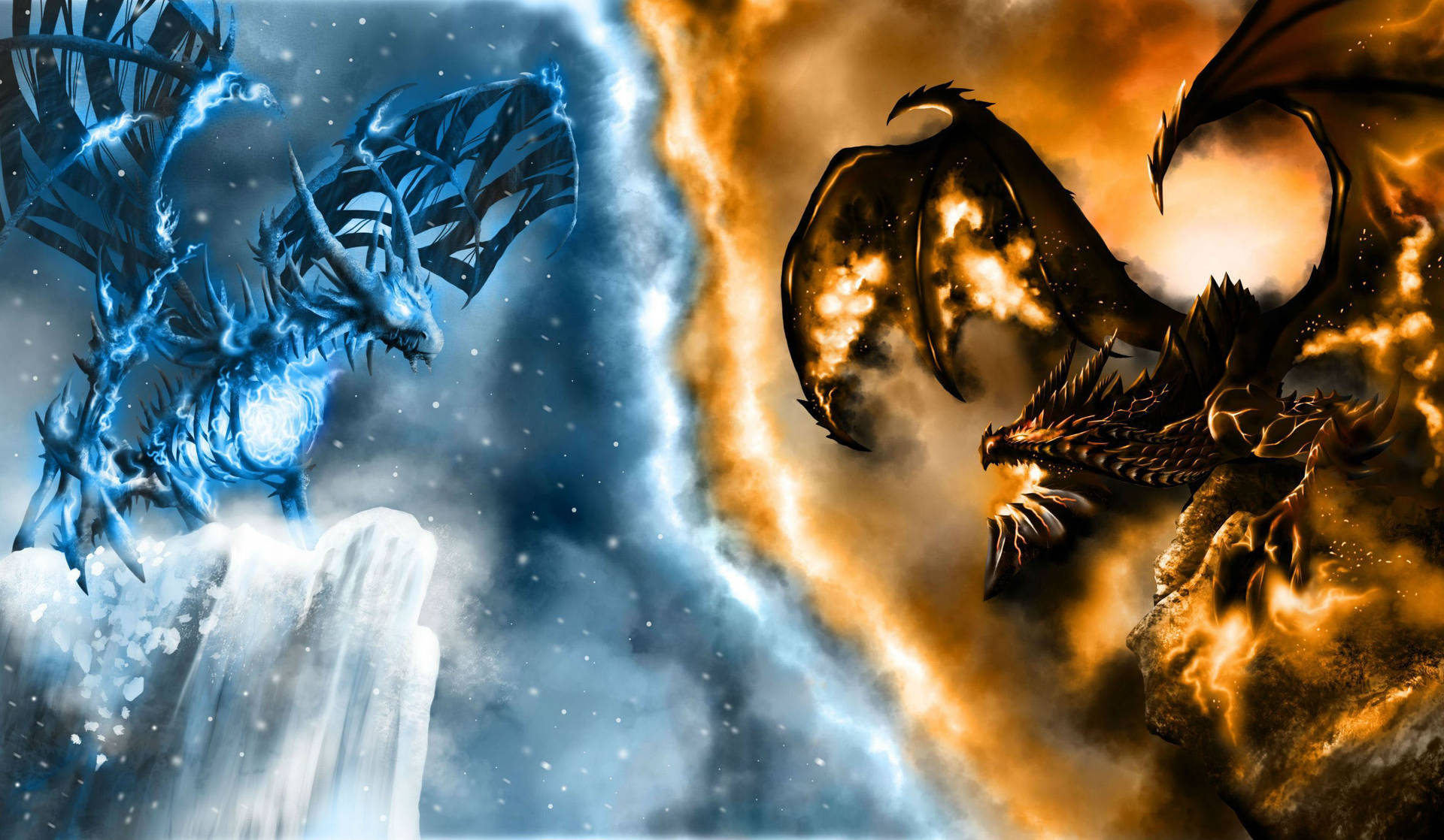 Ice Dragon Versus Fire Dragon Wallpaper