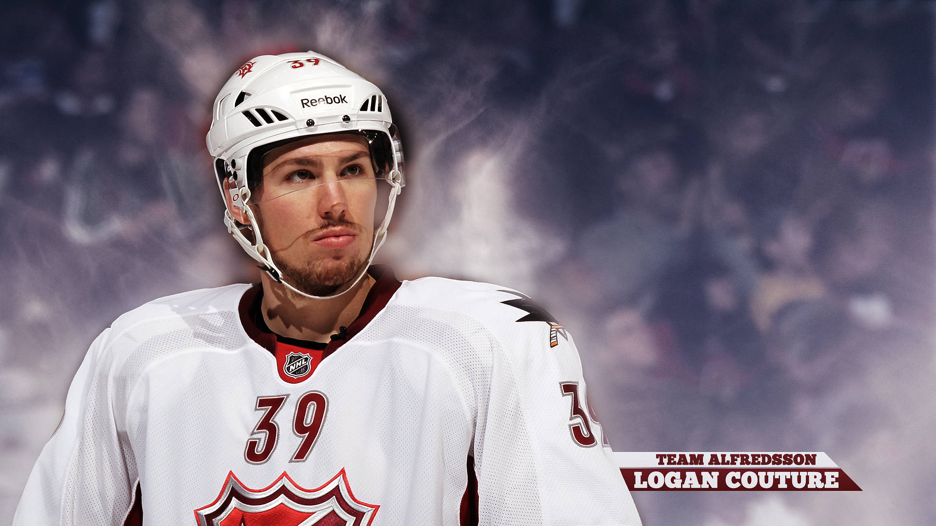 Ishockey Spiller Logan Couture Hold Alfredsson Logo Tapet Wallpaper