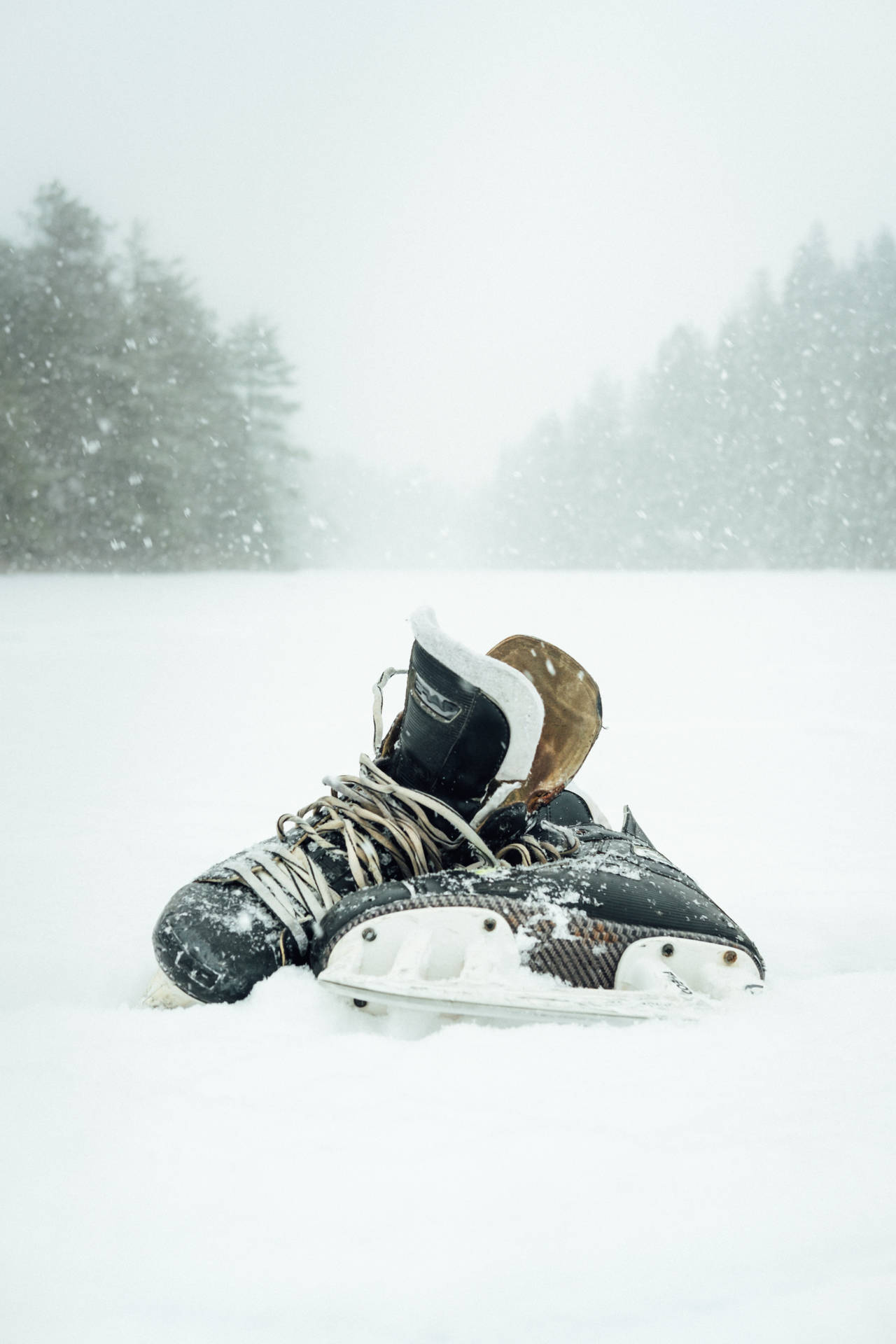 Zapatillasde Hockey Sobre Hielo En La Nieve. Fondo de pantalla